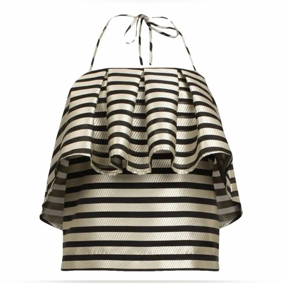 Baum Und Pferdgarten Tops - Baum und Pferdgarten Striped Black and White Women's ruffled crop top